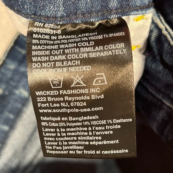 South Pole Jeans Mens 34x32 Blue Denim Dark Acid Wash Skinny Moto Biker Hip Hop - Picture 7 of 11